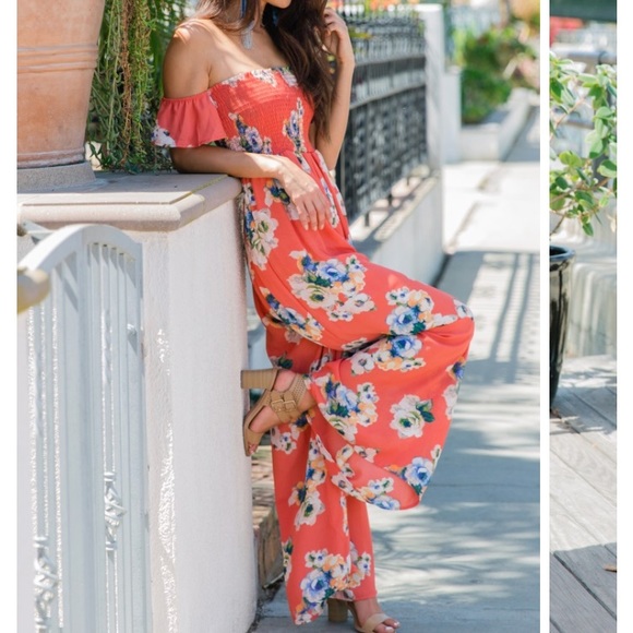 Pinkblush Pants - Pinkblush NWT Floral Chiffon Off Shlulder Jumpsuit
